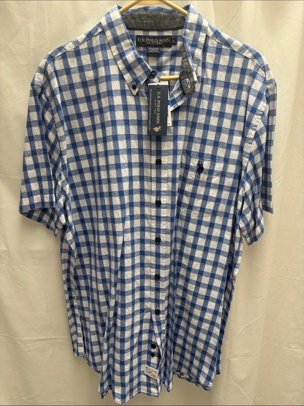 U.S. Polo Assn. Blue & White Gingham Short-Sleeve Button-Down Shirt XL